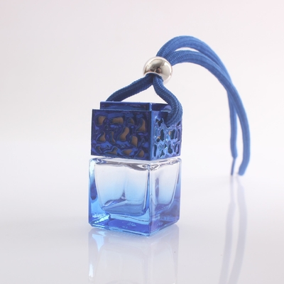 acheter Bouteille vide de parfum de voiture bleu clair en verre avec couvercle en bois de couleur et corde online manufacture