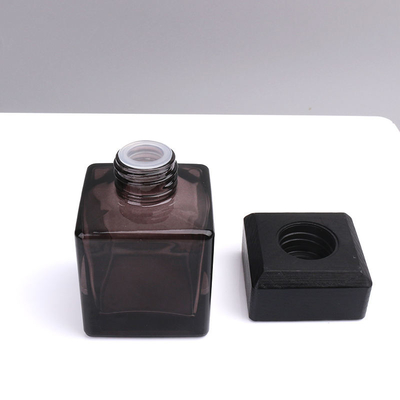 Buy Luxury Empty 100ml Gray Black Reed Glass Diffuser Bottle With Wooden Cap online manufacture