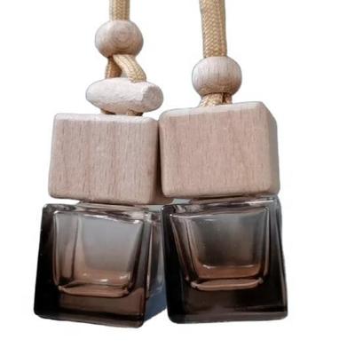 Good price 7ml New Color Hanging Fragrance Diffuser Car Pendant Perfume Square Wooden Cap With Coffee Brown Glass Bottle online